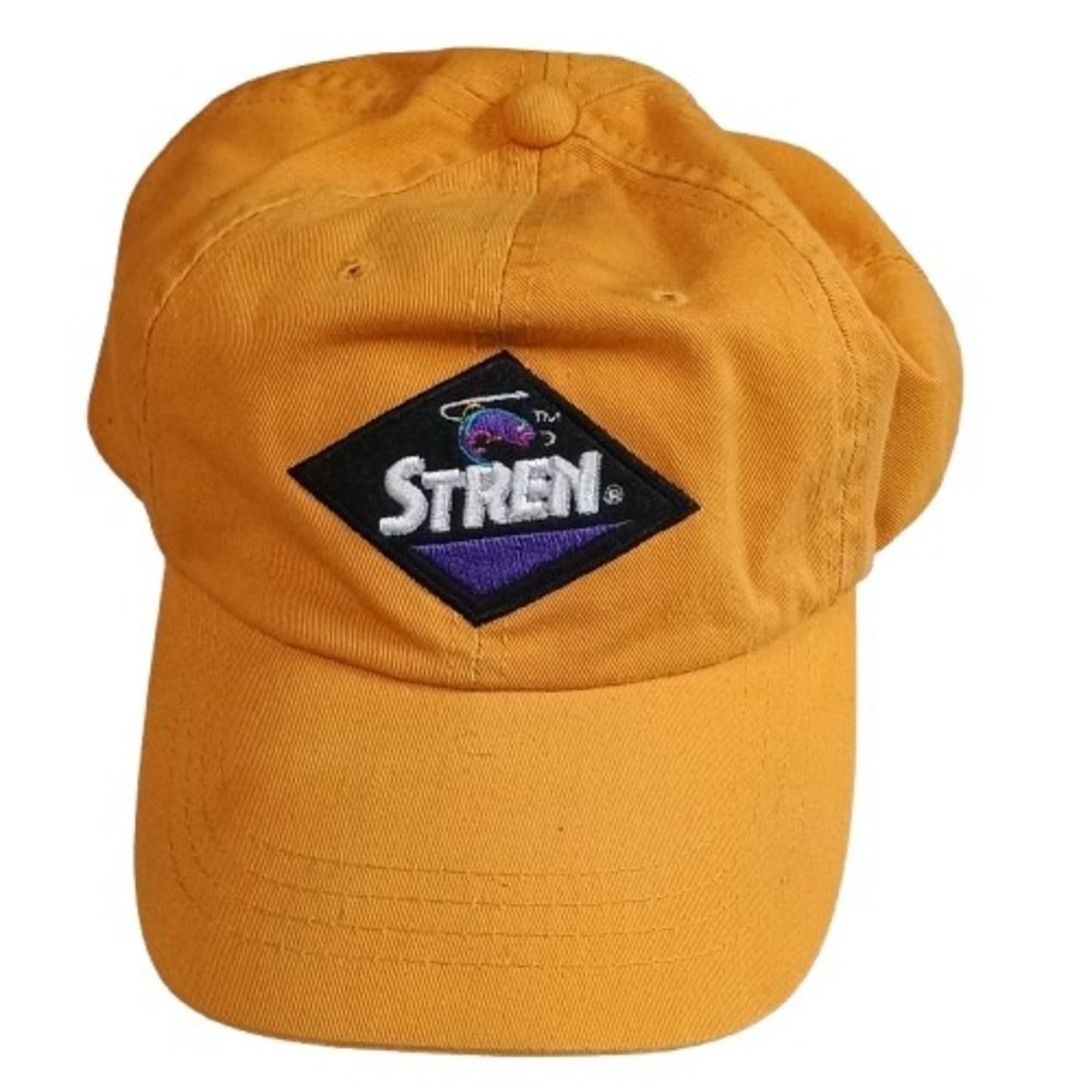 Vintage 90s STREN Fishing Line Hat Cap‎ Orange Purple Diamond Logo Signature